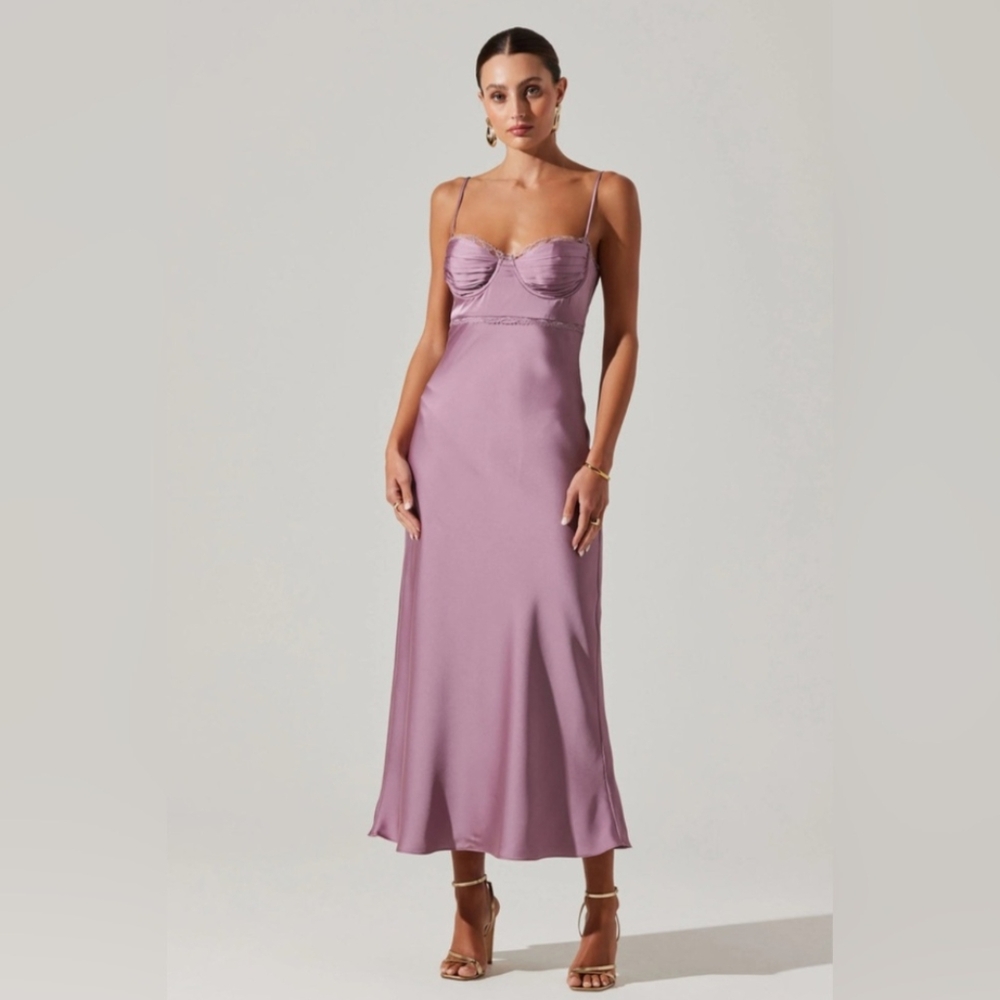 ASTR The Label Florianne Satin Maxi Dress, Purple, Small